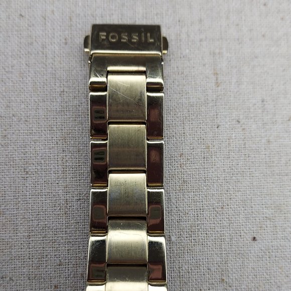 Soft Gold Fossil three dial Watch w Green, red & champagne colored rhinestones - Picture 3 of 5